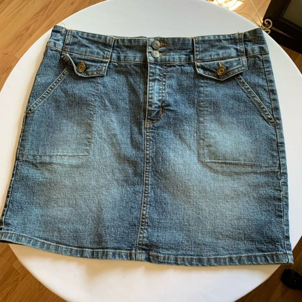 Vintage Request Boho Stretch Denim Mini Skirt Jean Size 11 Large
